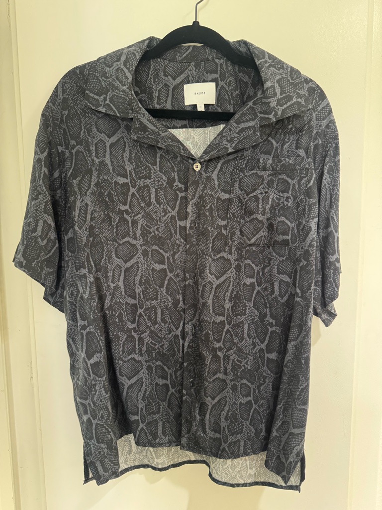 Men's Rhude Gray Snake-Print Camp Collar Shirt